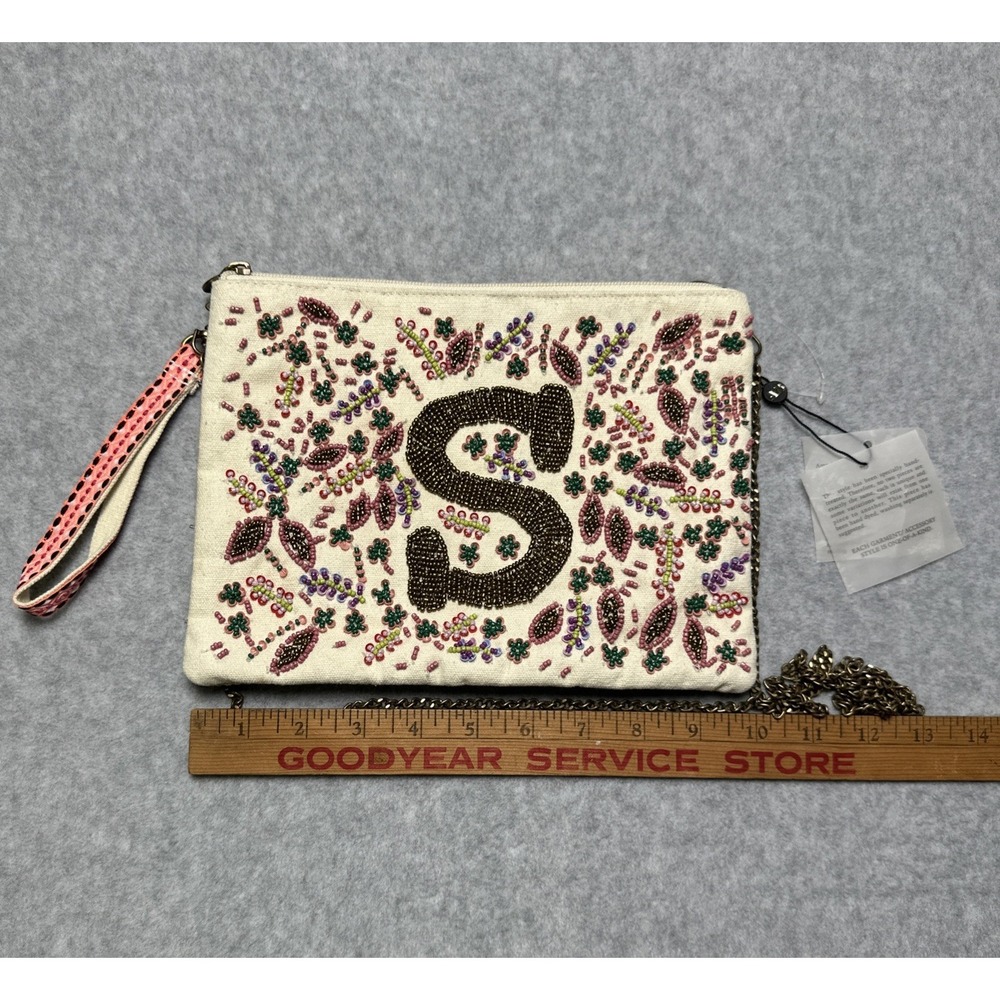 America & Beyond Anthropologie Beaded Embellished‎ Crossbody Letter "S" Bag NEW
